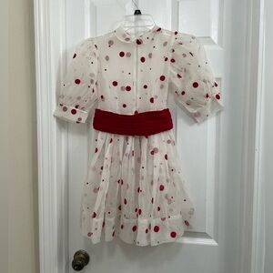 Vintage Polka dot red and white dress with inner Slip. 5-6 years.